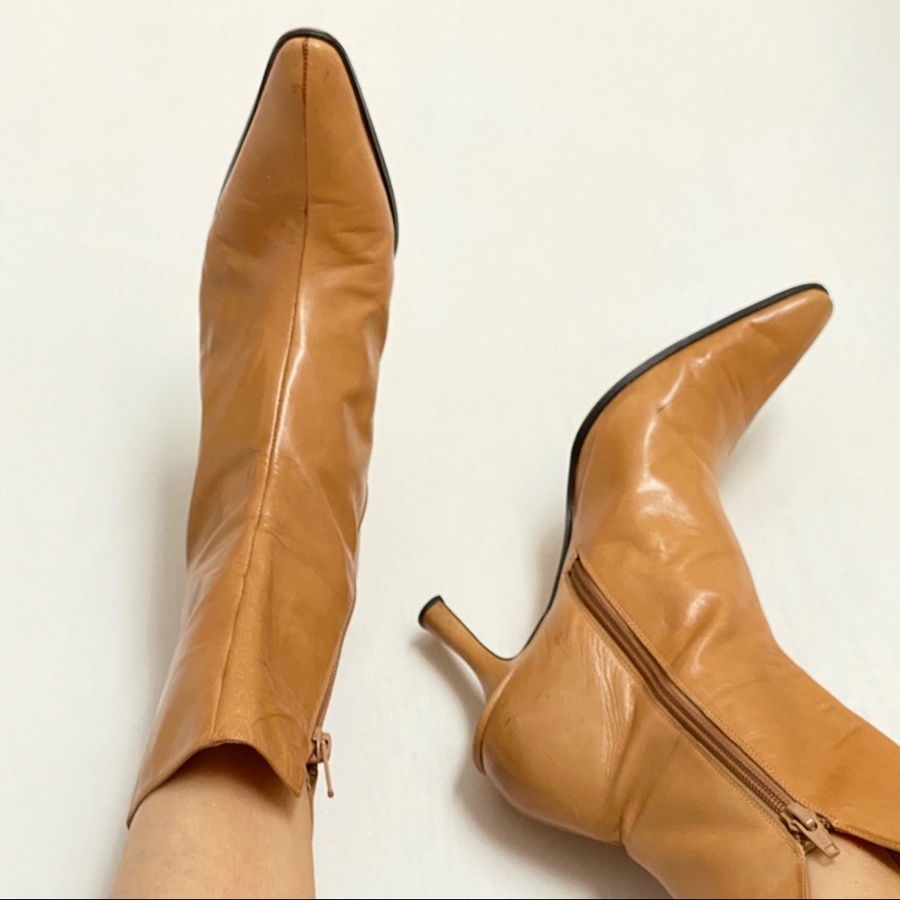 NINE WEST Leather Ankle Boots size 7 Tan Mustard